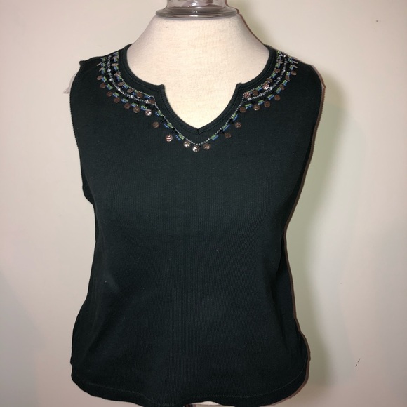 Reference Point tank Top sleeveless shirt top embellished neckline Medium black - Picture 1 of 3